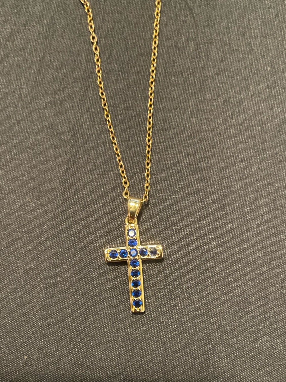 New - 14k gold plated stainless steel necklace - blue cross